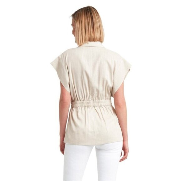 H Halston Linen Blend cap sleeve Utility Tunic Jacket in stone size XXL neutral - Picture 2 of 14